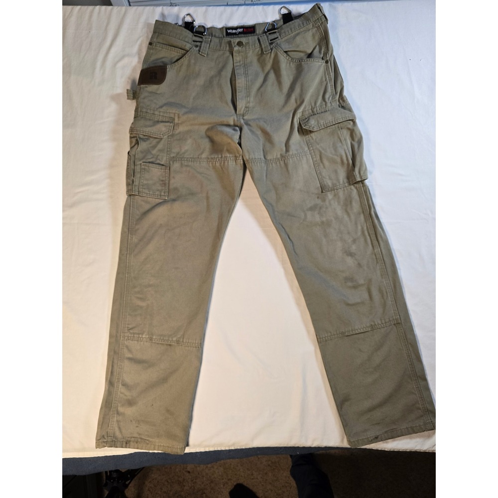 Wrangler Riggs Workwear Mens Cargo Pants Olive Green Ripstop Utility Work 38x32